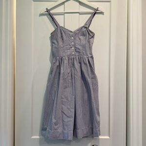 Blue and white striped corset dress.